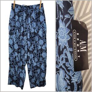 NEW Vintage Pants Size Large Wide Leg Elastic Stretch Waist Pockets Floral Alt